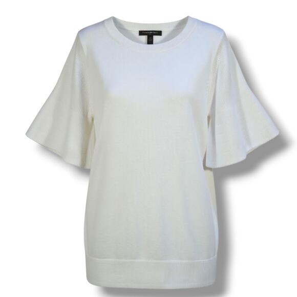 Banana Republic Women’s White Flutter Sleeve Knit Top Small Cotton Viscose Blend - Picture 1 of 9